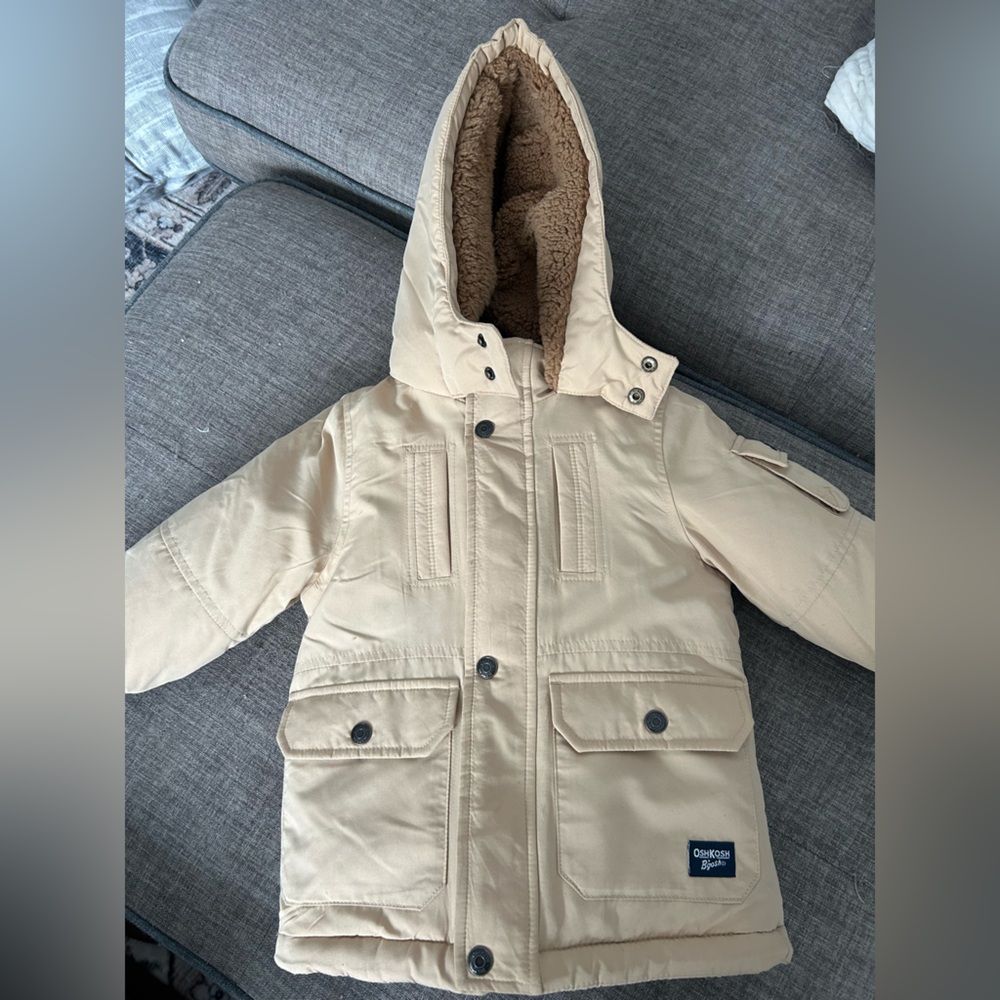 Oshkosh Tan Hooded Jacket with Faux Fur